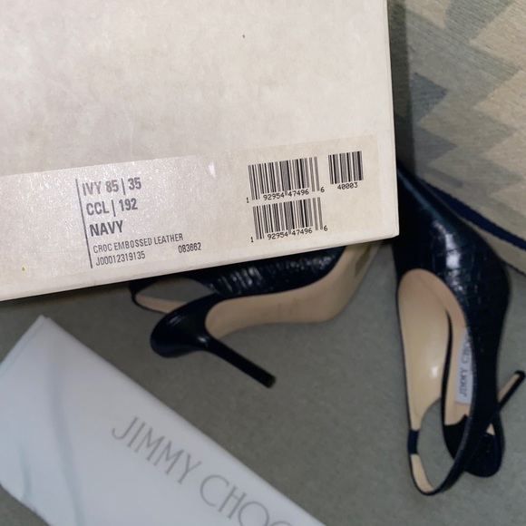 Jimmy Choo Ivy 85 Navy croc embossed leather slingback pumps NWT sz 5/35 - Picture 7 of 12